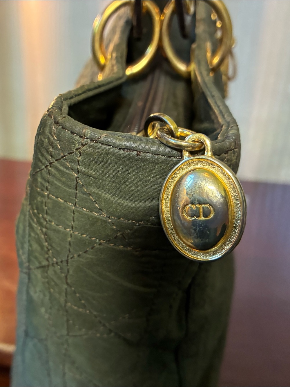 Dior Green Quilted Lady Dior Tote with Gold Hardware - Picture 10 of 11